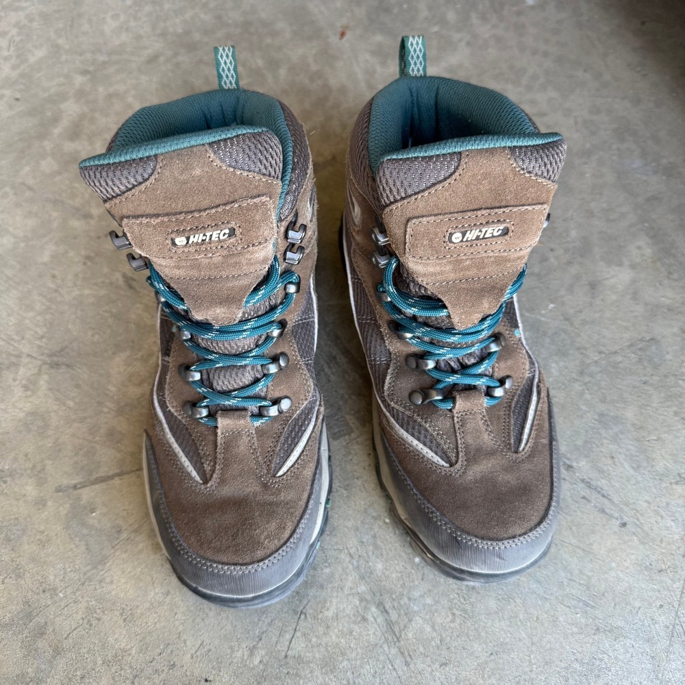Hi-Tec 9779 Brown Suede Leather Hiking Boots Womens Size 7 Teal Accents Trail